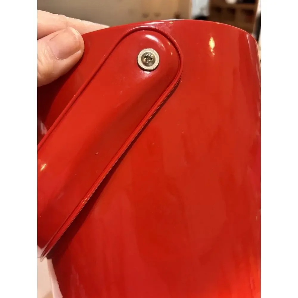 50's Vintage Royal Red White Patent Leather Ice Bucket Mid Century Modern MCM
